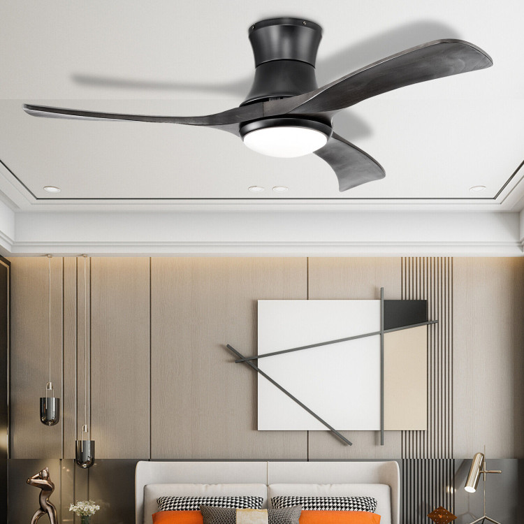 52 Inch Flush Mount Ceiling Fan with LED Light-BlackCostway Gallery View 2 of 11